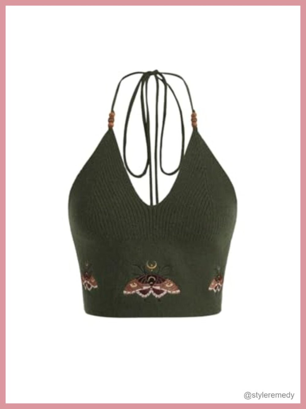 Women's Y2k Halter Crop Top Embroidery Beaded Knit Sleeveless